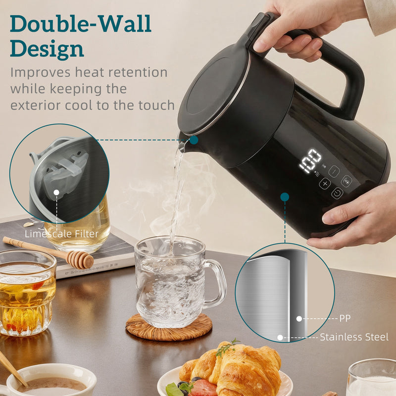 Electric Kettle with Fast Boil and Adjustable Temperature for Busy Family Mornings Black Homcom