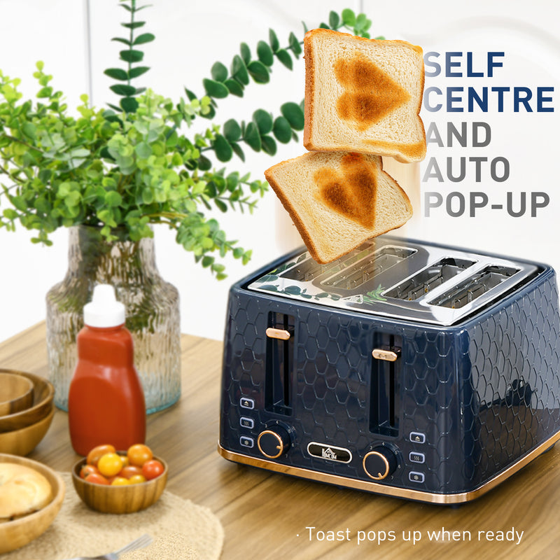 4 Slice Toaster and 17L Fast Boil Jug Kettle Set with Auto Shut Off and Crumb Tray Blue