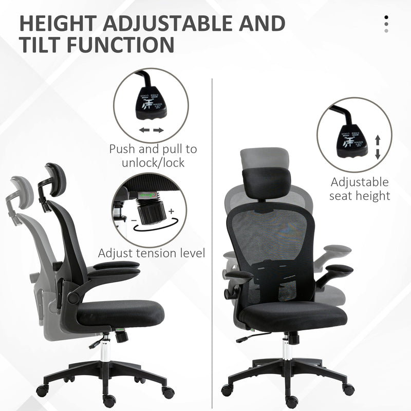 Black Ergonomic Office Chair With Mesh Back Lumbar Support And Adjustable Headrest