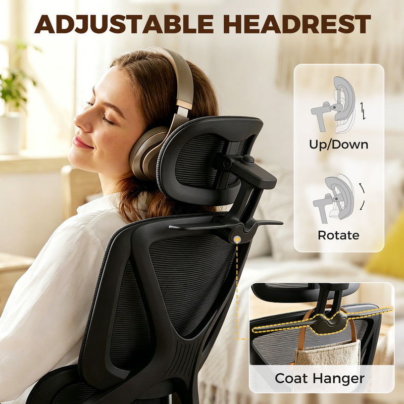 Ergonomic Office Chair with Adjustable Support and Reclining Leg Rest for Home Working Black
