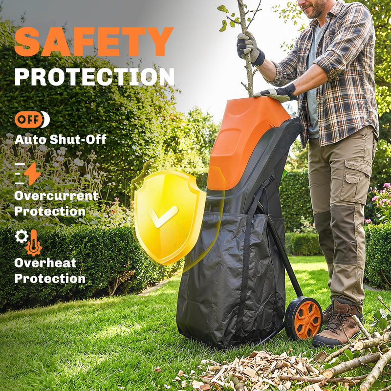 Electric Garden Shredder with Quiet Operation and Large Collection Bag Orange AOSOM