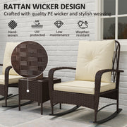 Three Piece Rattan Bistro Set with Rocking Chairs Brown by Outsunny