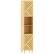 Tall Bathroom Storage Cabinet With Shelves and Cupboard Ideal for Small Spaces, Natural