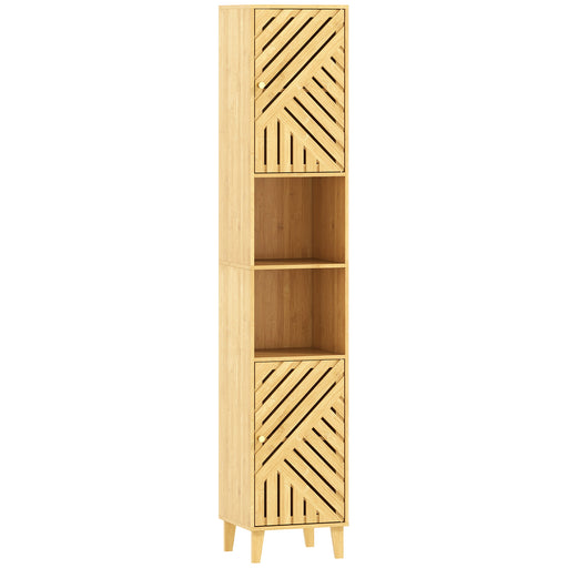 Tall Bathroom Storage Cabinet With Shelves and Cupboard Ideal for Small Spaces, Natural