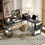 Black L Shaped Corner Desk 168cm with Adjustable Shelf and Storage for Two People by HOMCOM