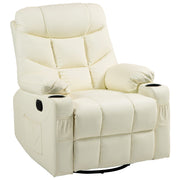 Manual Reclining Swivel Armchair With Footrest And Cup Holders For Lounge Use, Cream