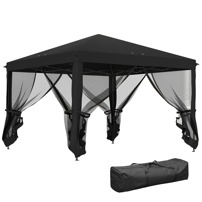 Black 3 x 3m Pop Up Gazebo with Mesh Sidewalls and Carry Bag for Garden and Outdoor by Outsunny
