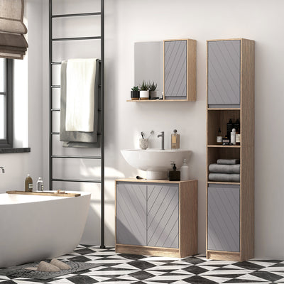 Grey Under Sink Bathroom Cabinet with Adjustable Shelf and Double Doors Floor Standing