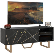TV Stand Unit for TVs up to 50 Inches with Storage Shelves and Cupboard Black Marble Tone