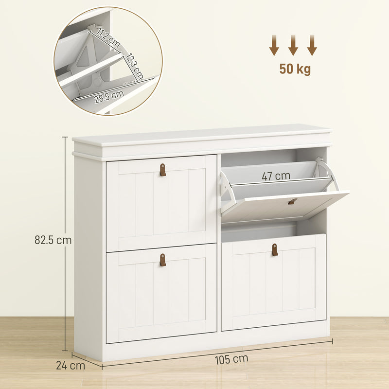 Shoe Storage Cabinet for Hallway Organisation with Four Drop-Down Compartments White AOSOM