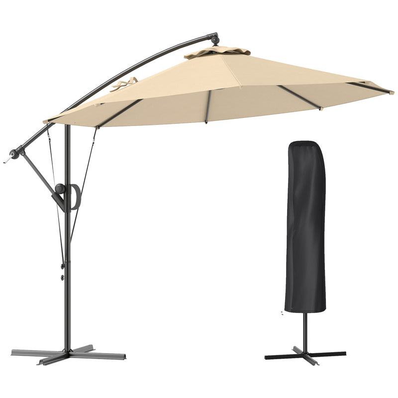 Khaki 3m Cantilever Garden Parasol with Cover and Wind Protection Strap by Outsunny