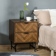 Set of 2 Modern Bedside Tables with Drawers and Metal Legs for Bedroom Walnut Brown