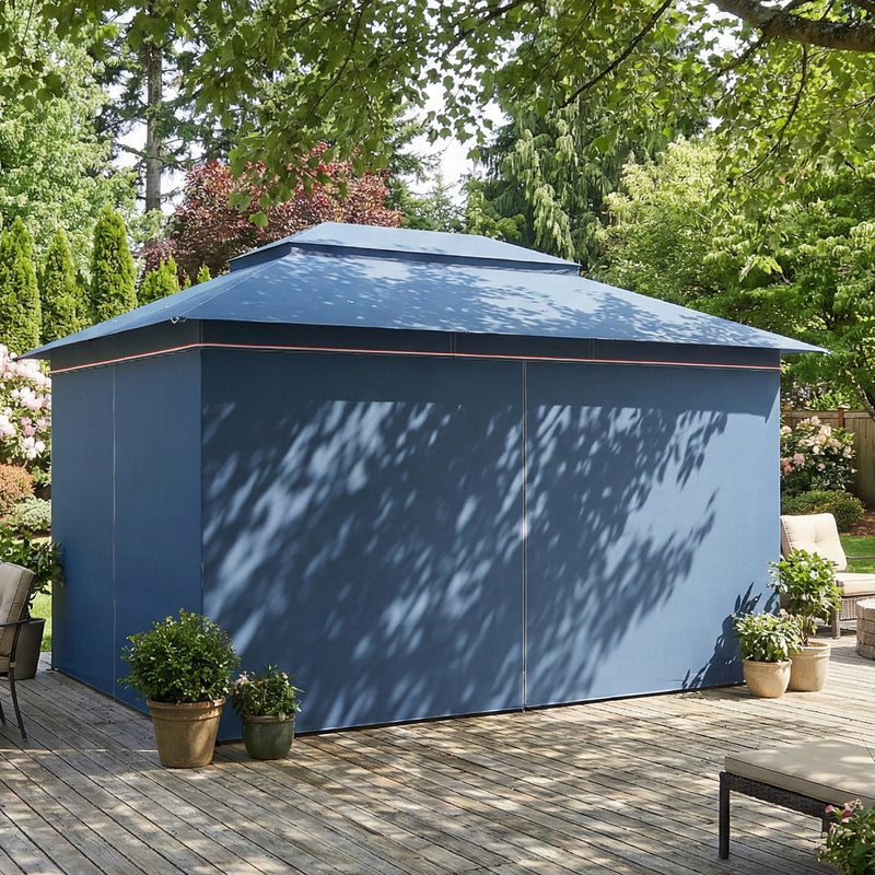 3x3m Metal Garden Gazebo with Curtains and Mesh Netting for Year Round Privacy and Shade, Dark Blue Outsunny