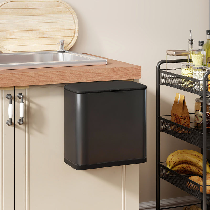 8L Hanging Kitchen Bin with Lid and Removable Bucket for Cabinets or Under Sink Grey AOSOM
