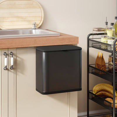 8L Hanging Kitchen Bin with Lid and Removable Bucket for Cabinets or Under Sink Grey AOSOM