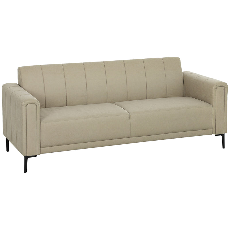 Khaki 3 Seater Fabric Sofa Upholstered Channel Tufted Couch for Living Room and Bedroom by HOMCOM