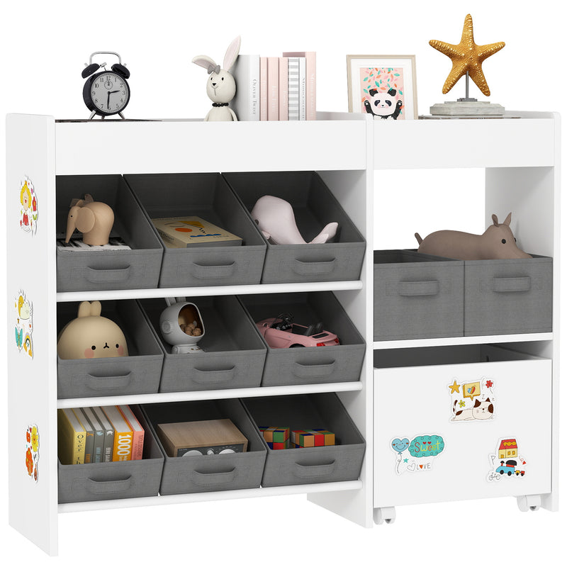 White Kids Toy Storage Unit with 11 Bins Cabinet and Shelves for Nursery or Playroom by AIYAPLAY