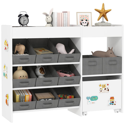 White Kids Toy Storage Unit with 11 Bins Cabinet and Shelves for Nursery or Playroom by AIYAPLAY