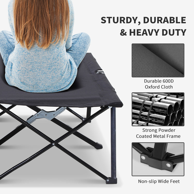 Double Folding Camping Bed for Two with Steel Frame and Carry Bag Black