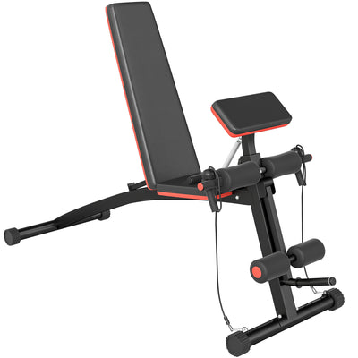 Foldable Adjustable Weight Bench for Strength Training and Sit Ups with Incline Red AOSOM