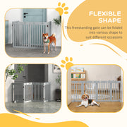 Grey Wooden Foldable Freestanding Pet Safety Gate with Support Feet by PawHut