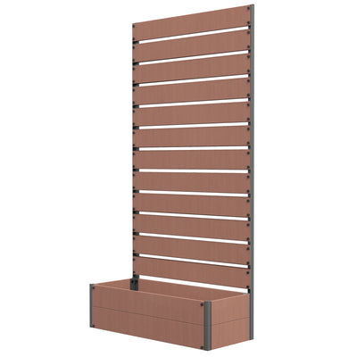Light Brown Raised Garden Planter Box With Trellis For Climbing Plants And Drainage Gap