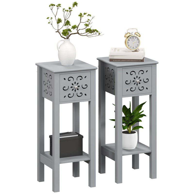 Set of Two Grey Floral Cut-Out Side Tables Elegant and Stylish by HOMCOM