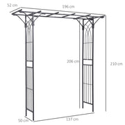Metal Garden Arch with Trellis Sides for Climbing Plants and Outdoor Decor Dark Grey Outsunny