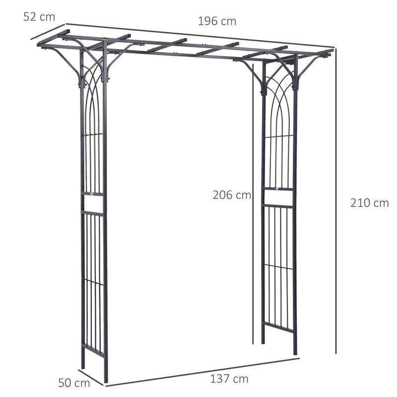 Metal Garden Arch with Trellis Sides for Climbing Plants and Outdoor Decor Dark Grey Outsunny