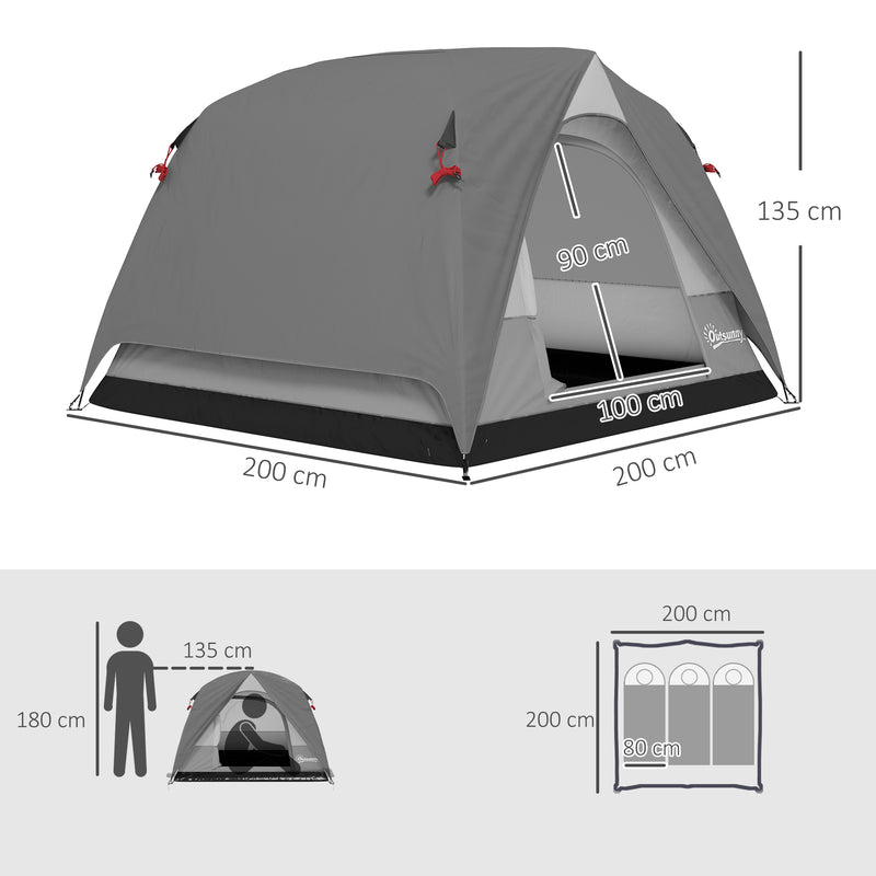 Dome Camping Tent for 3 People with Quick Setup Waterproof Design and Mesh Windows Grey