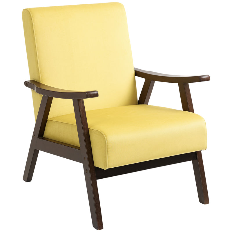 Champagne Velvet Accent Chair with Solid Wood Frame and Padded Seat for Living Room by HOMCOM