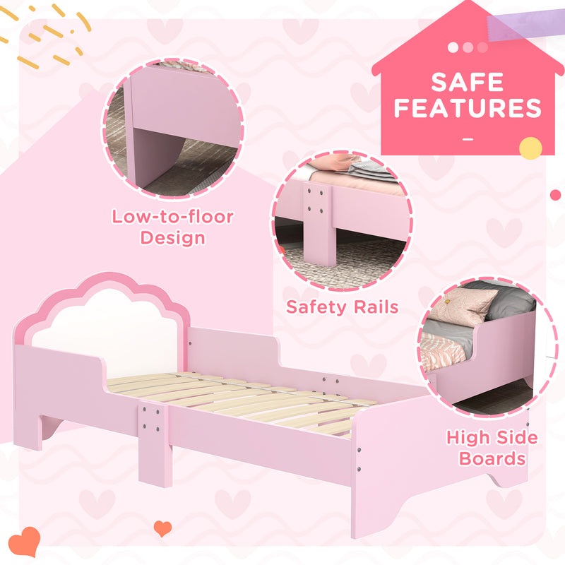 Toddler Princess Bed Frame With Cloud Design For Kids Bedroom 143 x 74cm, Pink