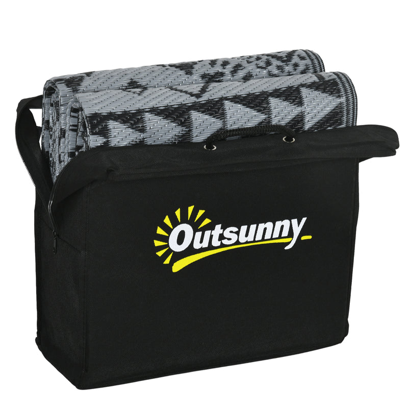 Reversible Black and Grey Outdoor Rug 182 x 274cm with Carry Bag for Garden or Camping