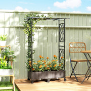 Raised Garden Planter with Trellis Arch and Wheels for Climbing Plants and Easy Movement, Black Outsunny