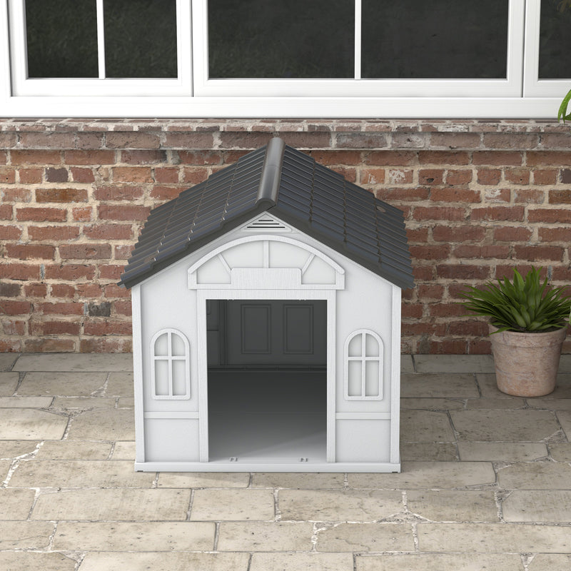 Grey Plastic Dog House for Large Dogs Weather Resistant Indoor and Outdoor Use