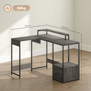 L Shaped Industrial Multi Work Desk For Home Office Charcoal Grey by HOMCOM