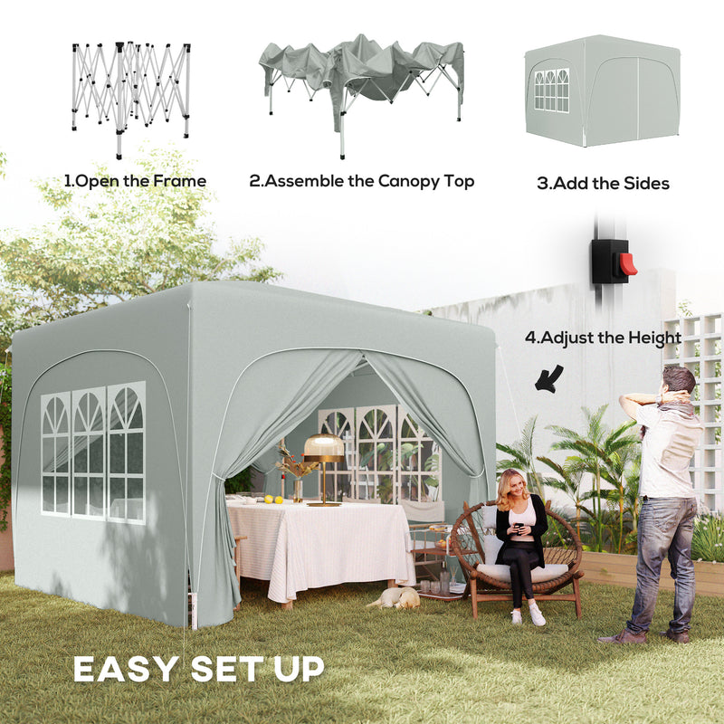 Light Grey 3 x 3m Pop Up Gazebo Shelter with Sides UPF50+ by Outsunny