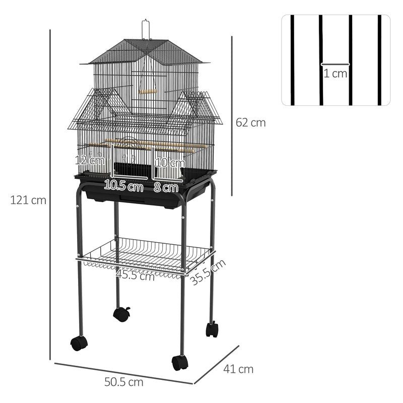 Tall Metal Bird Cage with Swing Perch and Tray for Budgies Finches Canaries, Black