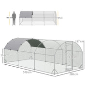 Large Metal Chicken Coop with Weatherproof Cover for Outdoor Use 5.7 x 2.8 x 2m Silver