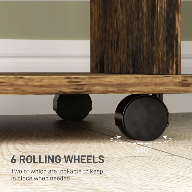 Rustic Brown Open Double Wardrobe with Mobile Storage Shelves and 6 Wheels by HOMCOM