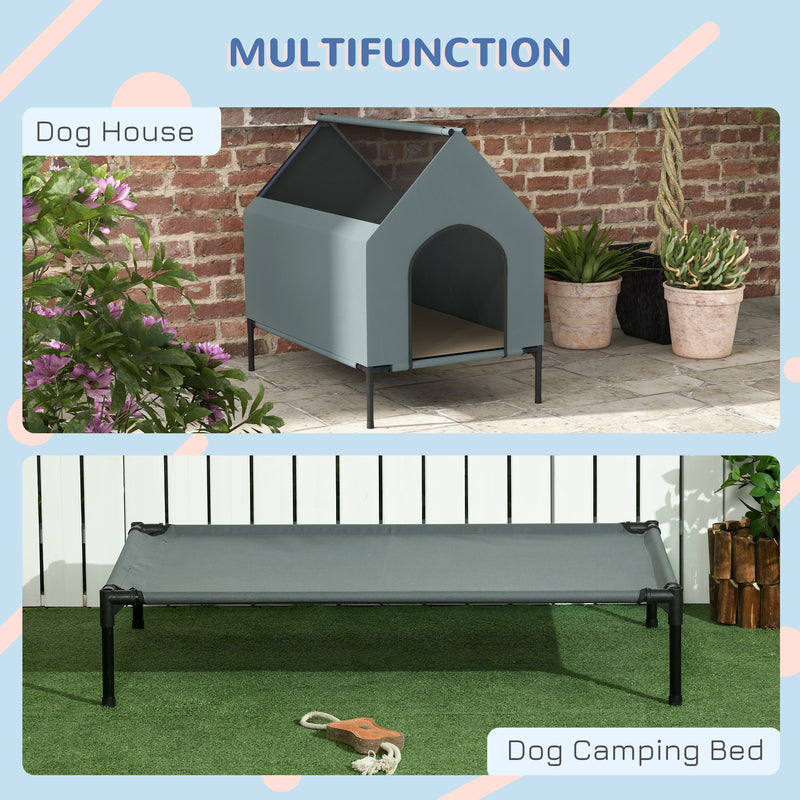 Elevated Outdoor Dog Bed with Mesh Windows and Storage for Small Dogs Grey