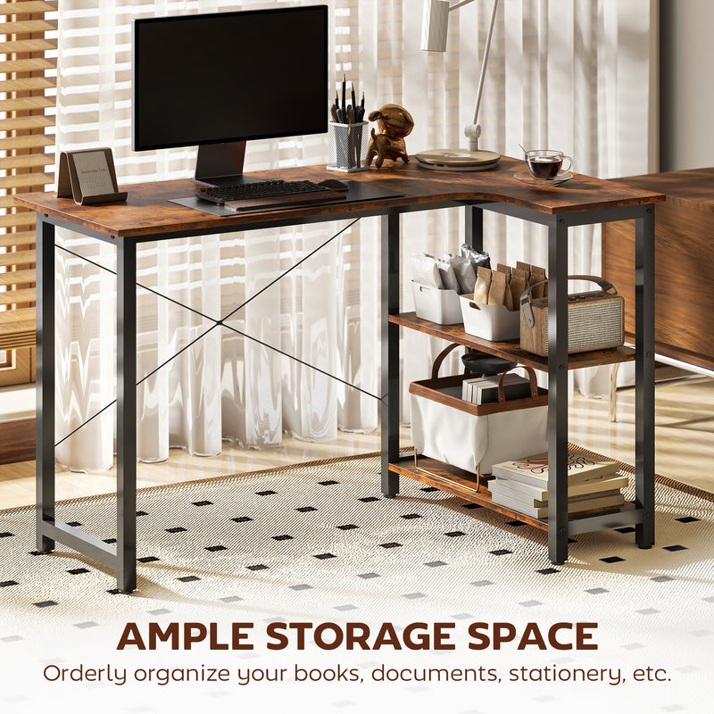 L Shaped Corner Desk with Shelves for Home Office Storage Rustic Brown