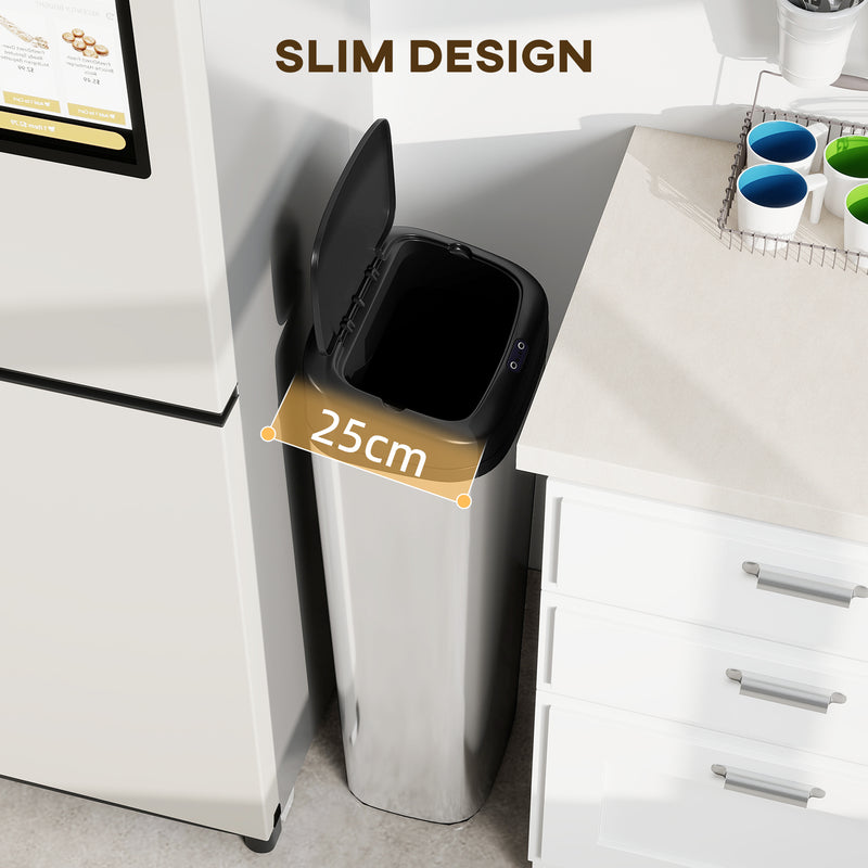 50L Stainless Steel Sensor Bin With Hands Free Automatic Lid For Kitchen Silver AOSOM