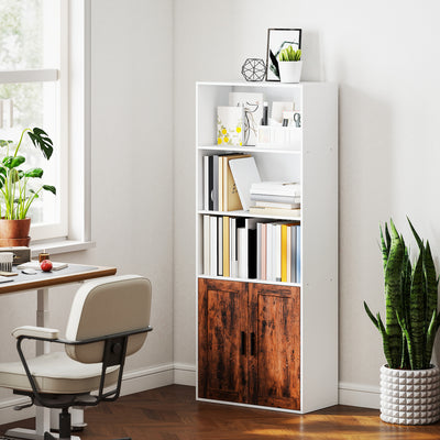 5 Tier Wooden Bookcase With Adjustable Shelves For Home Office Or Study, Rustic Brown