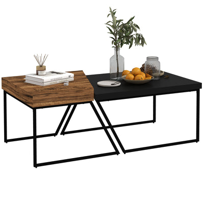 Industrial Nesting Coffee Table Set of 2 With Thick Tabletop For Living Room Use Rustic Brown