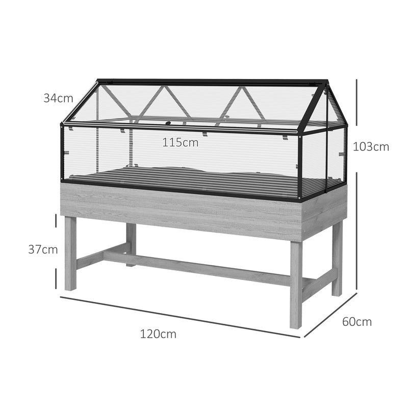 Grey Wooden Raised Garden Bed 60 x 120cm With Base Ideal for Patios and Small Spaces