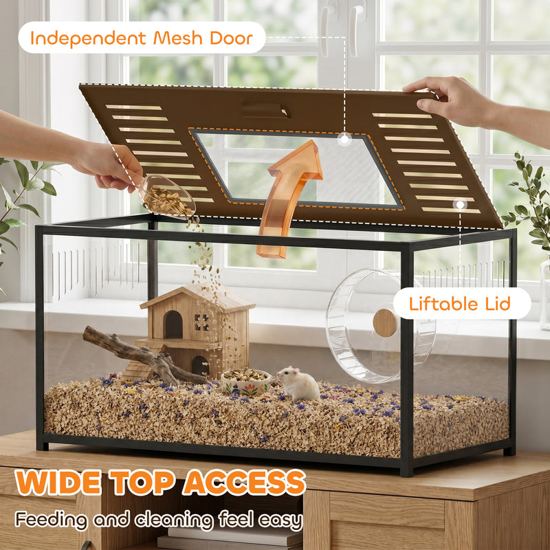 Hamster Cage with Deep Base for Natural Digging and Easy Cleaning Black Transparent