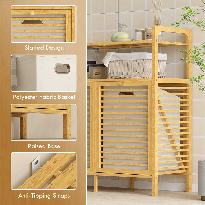 Bathroom Laundry Cabinet with Two Removable Sorting Baskets and Shelves Natural Cream AOSOM