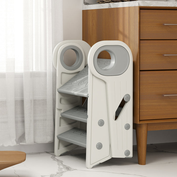 Grey Foldable Adjustable Toddler Tower with Handle and Non-Slip Design by AIYAPLAY
