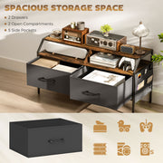 Wooden TV Stand Cabinet With Foldable Drawers And Side Pockets For 55 Inch TVs, Rustic Brown